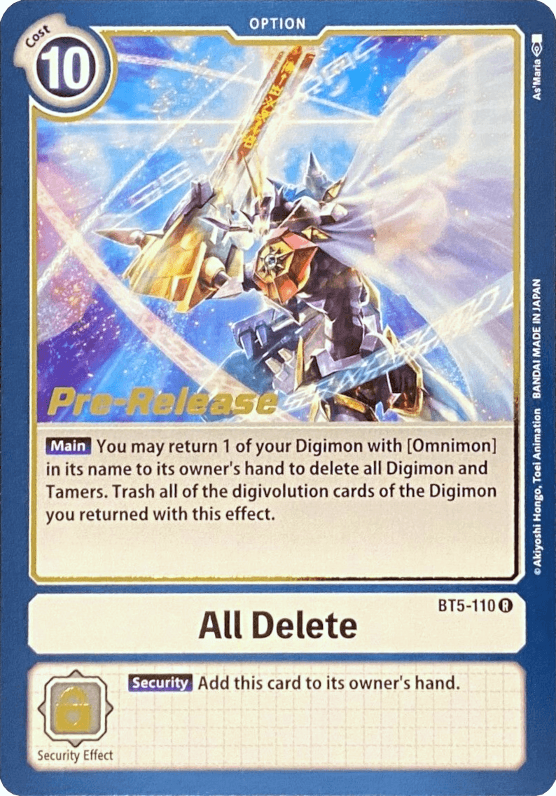 Battle of Omni Pre-Release Promos, BT5-110, Option, Rare, White All Delete [BT5-110] [Battle of Omni Pre-Release Promos] - Trading Card World