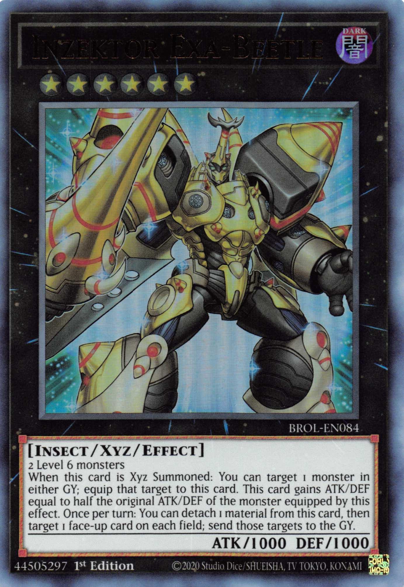 1st Edition, Brothers of Legend, Dark, Insect, Ultra Rare, Xyz/Effect Monster Inzektor Exa-Beetle [BROL-EN084] Ultra Rare - Trading Card World