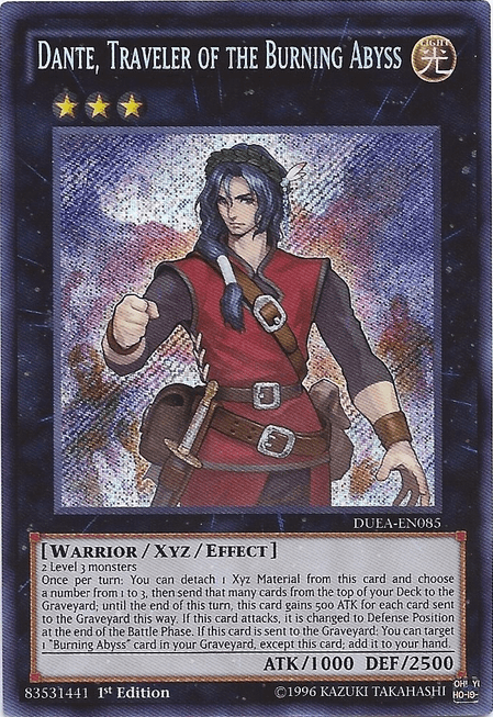 1st Edition, Duelist Alliance, Light, Secret Rare, Unlimited, Warrior, Xyz/Effect Monster Dante, Traveler of the Burning Abyss [DUEA-EN085] Secret Rare - Trading Card World