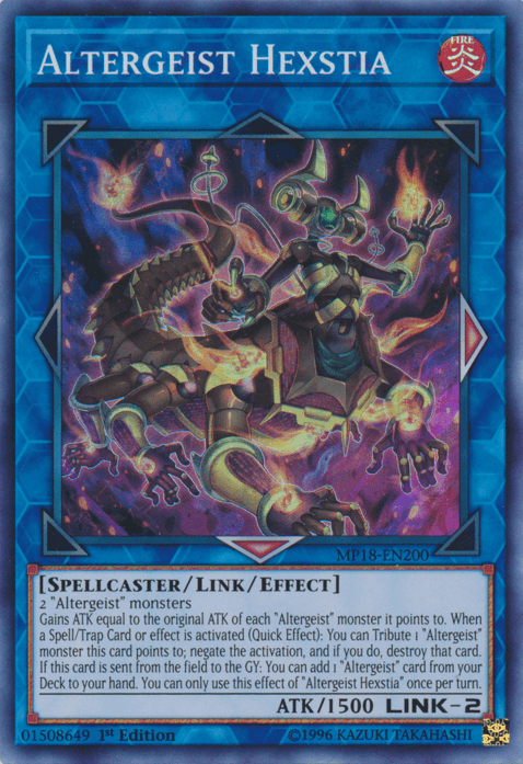 1st Edition, 2018 Mega-Tins Mega Pack, Fire, Link/Effect Monster, Spellcaster, Super Rare Altergeist Hexstia [MP18-EN200] Super Rare - Trading Card World