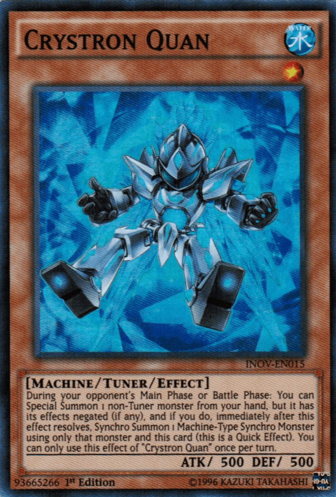 1st Edition, Invasion: Vengeance, Machine, Super Rare, Tuner/Effect Monster, Unlimited, Water Crystron Quan [INOV-EN015] Super Rare - Trading Card World