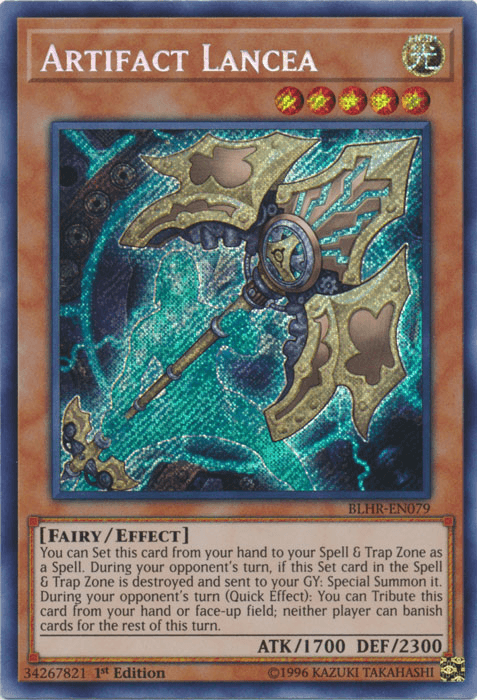1st Edition, Battles of Legend: Hero's Revenge, Effect Monster, Fairy, Light, Secret Rare Artifact Lancea [BLHR-EN079] Secret Rare - Trading Card World