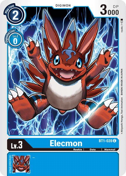 Blue, BT1-028, Common, Data, Digimon, Mammal, Release Special Booster Ver.1.0, Rookie Elecmon [BT1-028] [Release Special Booster Ver.1.0] - Trading Card World