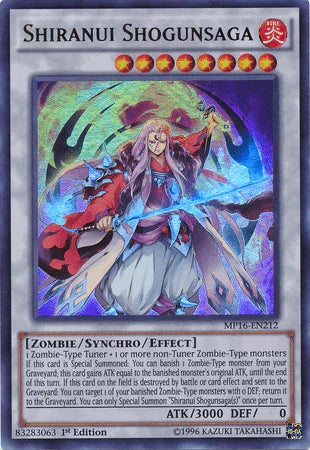 1st Edition, 2016 Mega-Tins Mega Pack, Fire, Synchro/Effect Monster, Ultra Rare, Unlimited, Zombie Shiranui Shogunsaga [MP16-EN212] Ultra Rare - Trading Card World