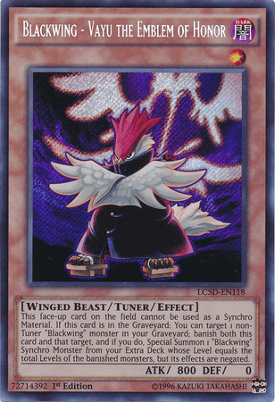 1st Edition, Dark, Legendary Collection 5D's, Secret Rare, Tuner/Effect Monster, Winged Beast Blackwing - Vayu the Emblem of Honor [LC5D-EN118] Secret Rare - Trading Card World