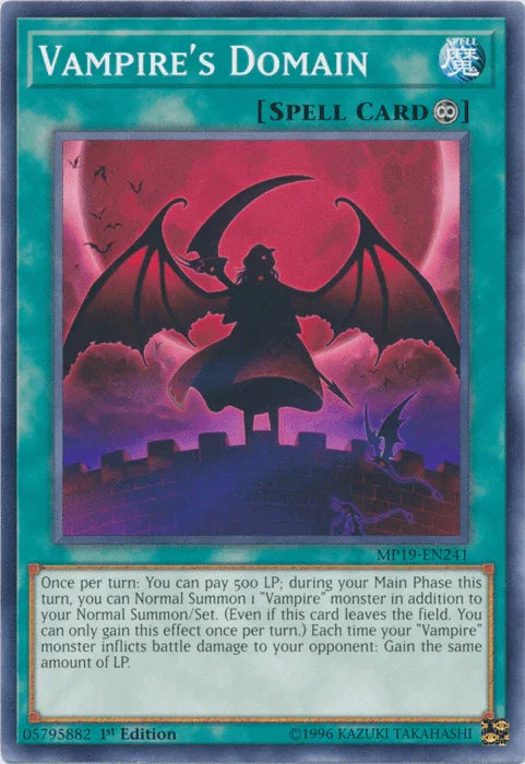 1st Edition, 2019 Gold Sarcophagus Tin Mega Pack, Common, Continuous Spell, Spell, Unlimited Vampire's Domain [MP19-EN241] Common - Trading Card World