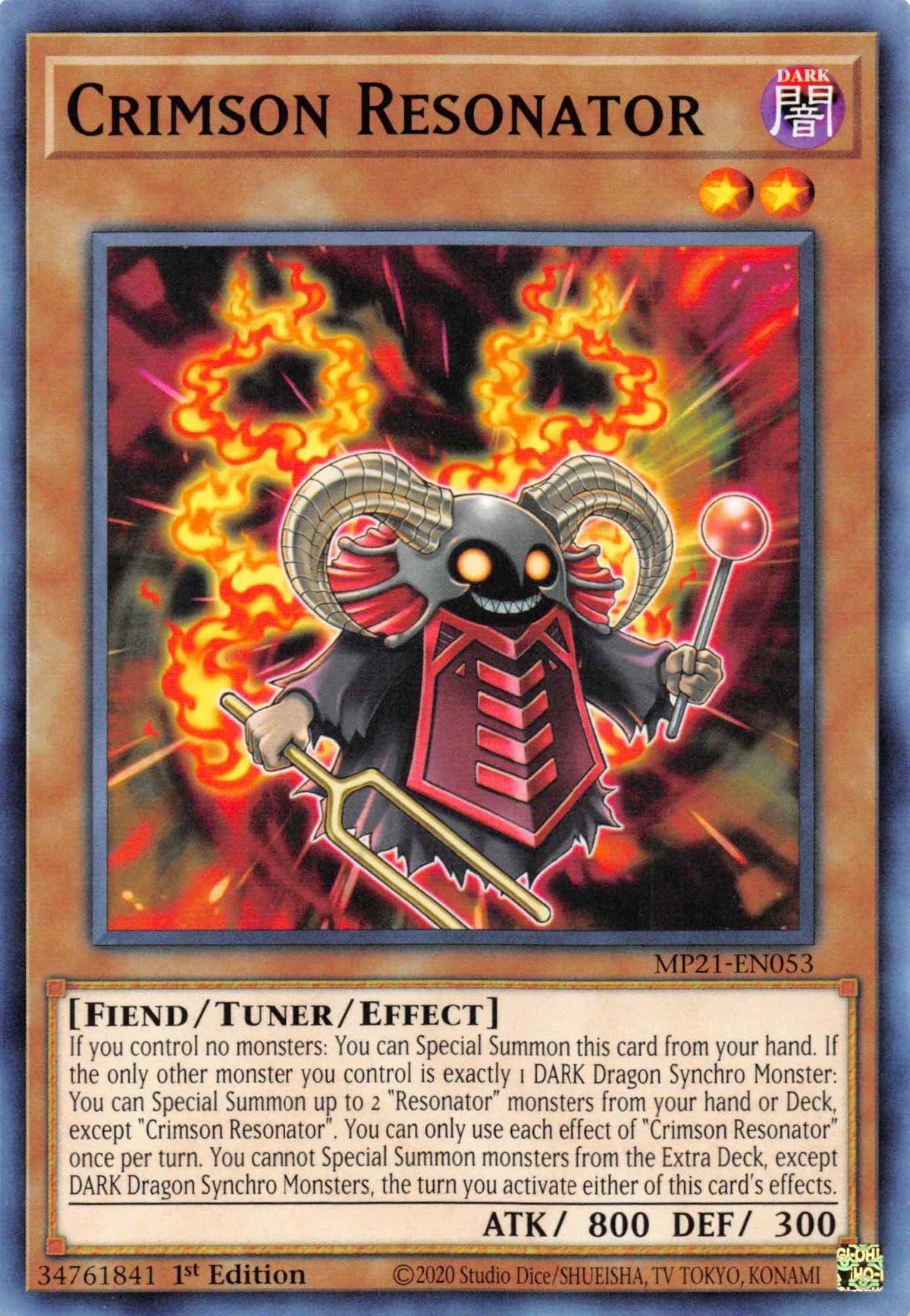 1st Edition, 2021 Tin of Ancient Battles, Common, Dark, Fiend, Tuner/Effect Monster Crimson Resonator [MP21-EN053] Common - Trading Card World