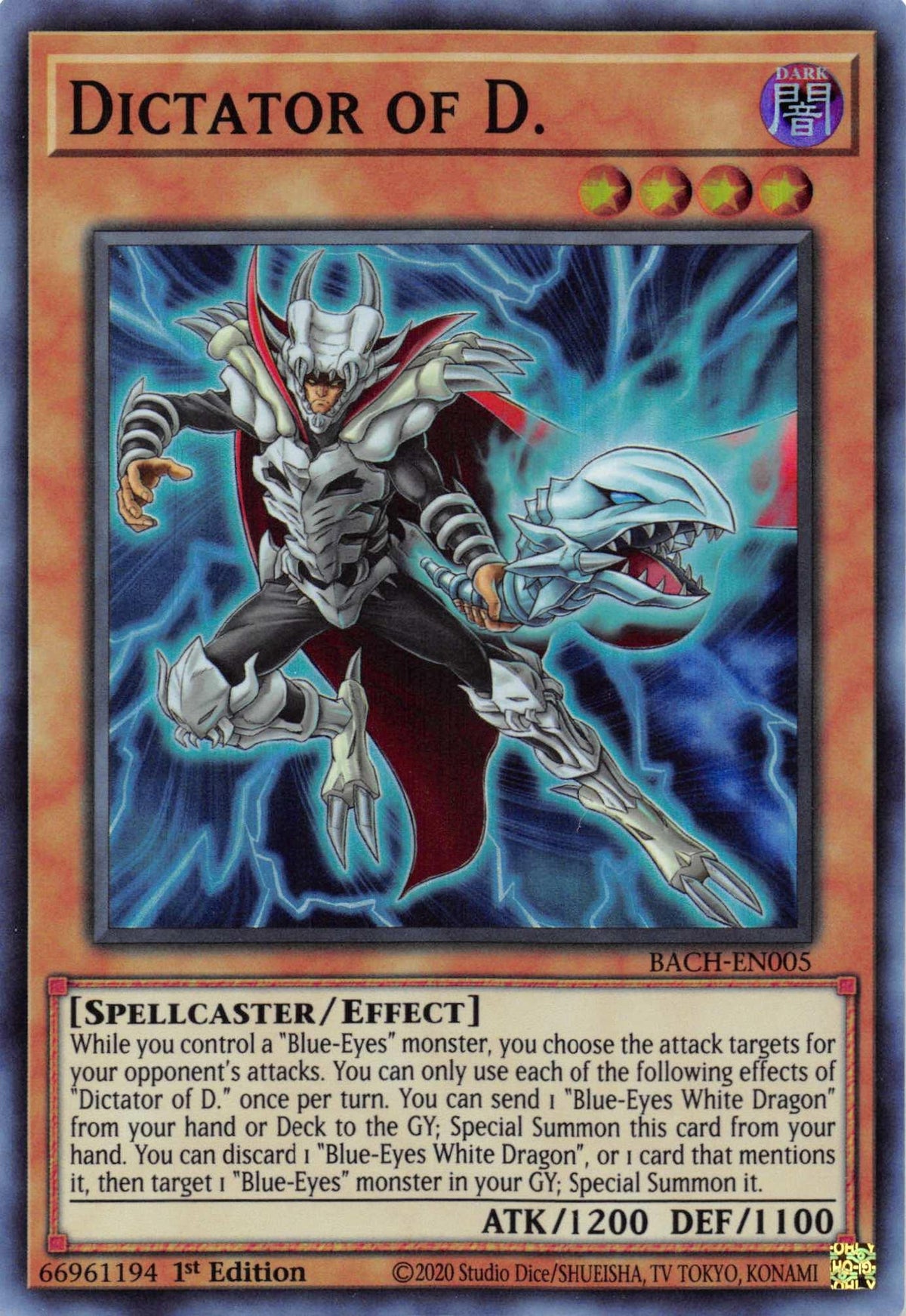 1st Edition, Battle of Chaos, Dark, Effect Monster, Spellcaster, Super Rare Dictator of D. [BACH-EN005] Super Rare - Trading Card World