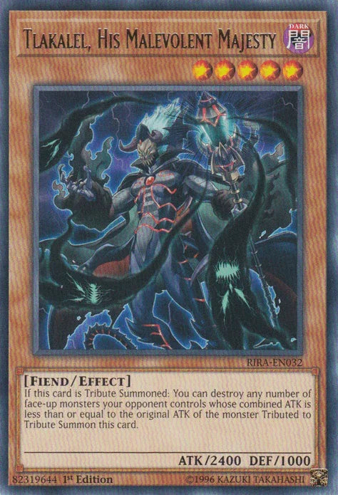 1st Edition, Dark, Effect Monster, Fiend, Rare, Rising Rampage, Unlimited Tlakalel, His Malevolent Majesty [RIRA-EN032] Rare - Trading Card World