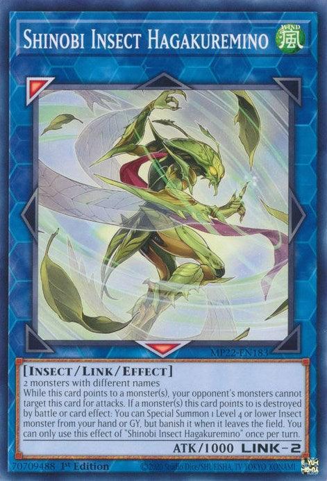 1st Edition, 2022 Tin of the Pharaoh's Gods, Common, Insect, Link/Effect Monster, Wind Shinobi Insect Hagakuremino [MP22-EN183] Common - Trading Card World