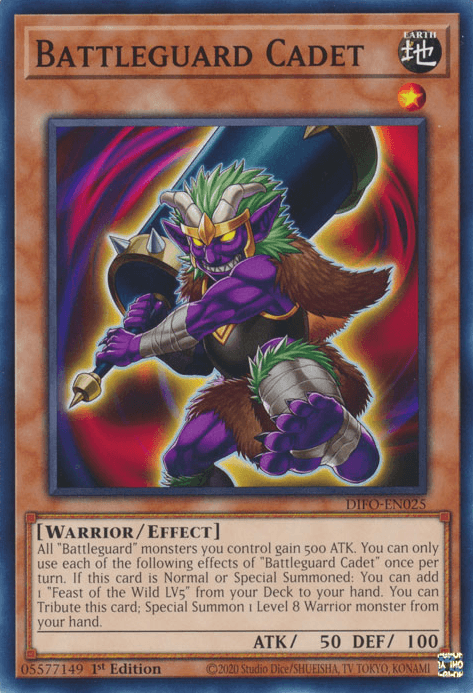 1st Edition, Common, Dimension Force, Earth, Effect Monster, Warrior Battleguard Cadet [DIFO-EN025] Common - Trading Card World