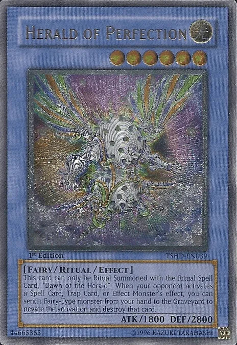 1st Edition, Fairy, Light, Ritual/Effect Monster, The Shining Darkness, Ultimate Rare, Unlimited Herald of Perfection [TSHD-EN039] Ultimate Rare - Trading Card World