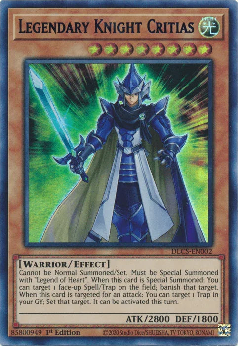 1st Edition, Dragons of Legend: The Complete Series, Effect Monster, Light, Ultra Rare, Warrior Legendary Knight Critias (Purple) [DLCS-EN002] Ultra Rare - Trading Card World