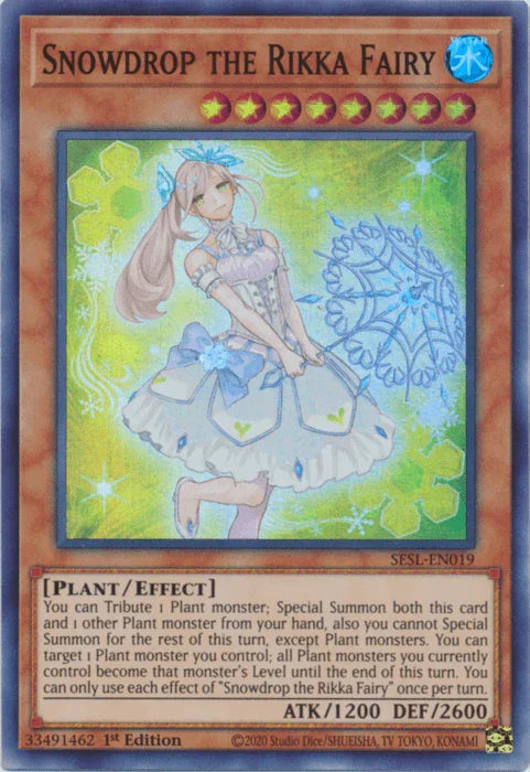1st Edition, Effect Monster, Plant, Secret Slayers, Super Rare, Water Snowdrop the Rikka Fairy [SESL-EN019] Super Rare - Trading Card World
