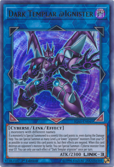 1st Edition, Cyberse, Dark, Ignition Assault, Link/Effect Monster, Ultra Rare, Unlimited Dark Templar @Ignister [IGAS-EN045] Ultra Rare - Trading Card World