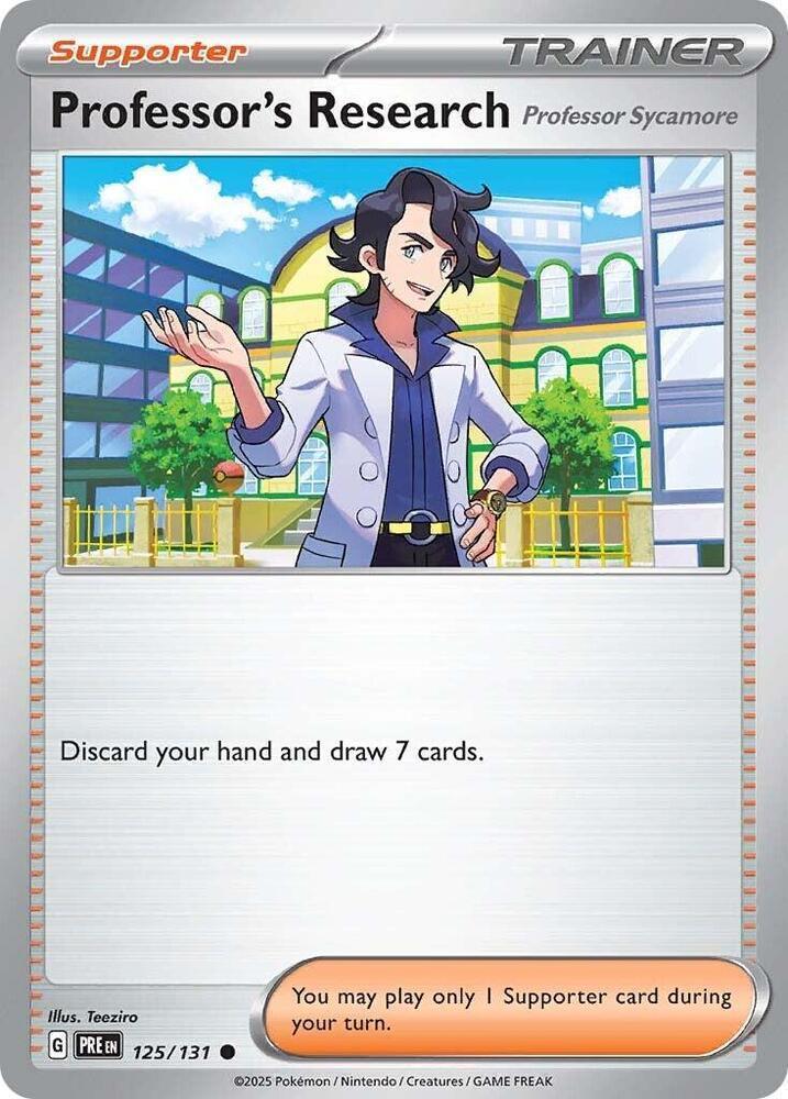 125, Common, Normal, Reverse Holofoil, Scarlet & Violet: Prismatic Evolutions, Supporter Professor's Research (125/131) [Professor Sycamore] [Scarlet & Violet: Prismatic Evolutions] - Trading Card World