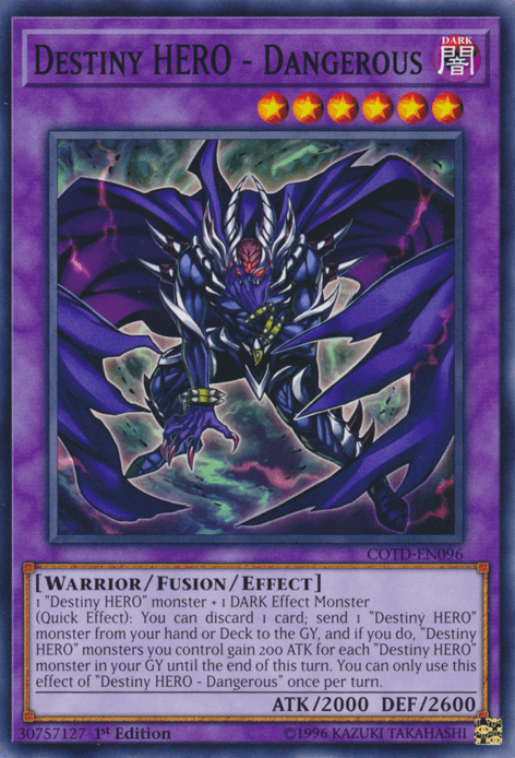 1st Edition, Code of the Duelist, Common, Dark, Fusion/Effect Monster, Unlimited, Warrior Destiny Hero - Dangerous [COTD-EN096] Common - Trading Card World