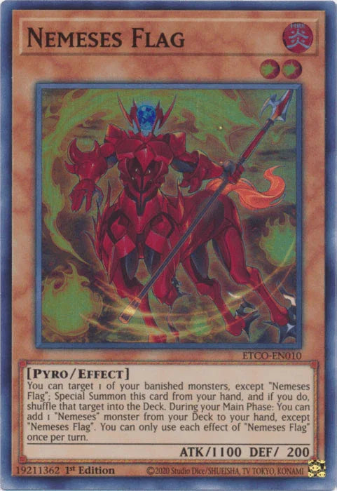 1st Edition, Effect Monster, Eternity Code, Fire, Pyro, Super Rare Nemeses Flag [ETCO-EN010] Super Rare - Trading Card World