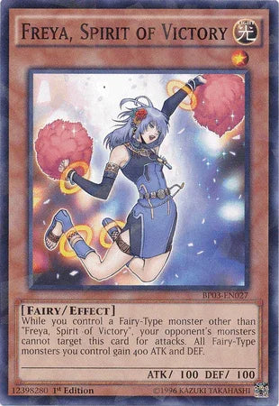 1st Edition, Battle Pack 3: Monster League, Effect Monster, Fairy, Light, Shatterfoil Rare Freya, Spirit of Victory [BP03-EN027] Shatterfoil Rare - Trading Card World