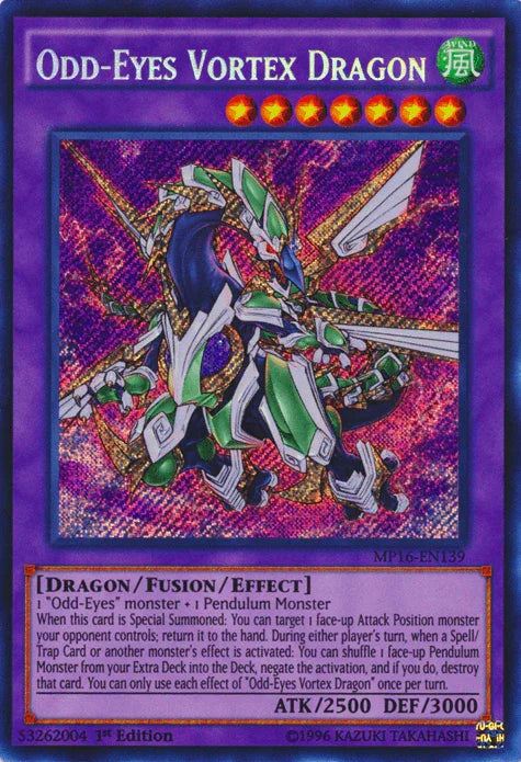 1st Edition, 2016 Mega-Tins Mega Pack, Dragon, Fusion/Effect Monster, Secret Rare, Unlimited, Wind Odd-Eyes Vortex Dragon [MP16-EN139] Secret Rare - Trading Card World