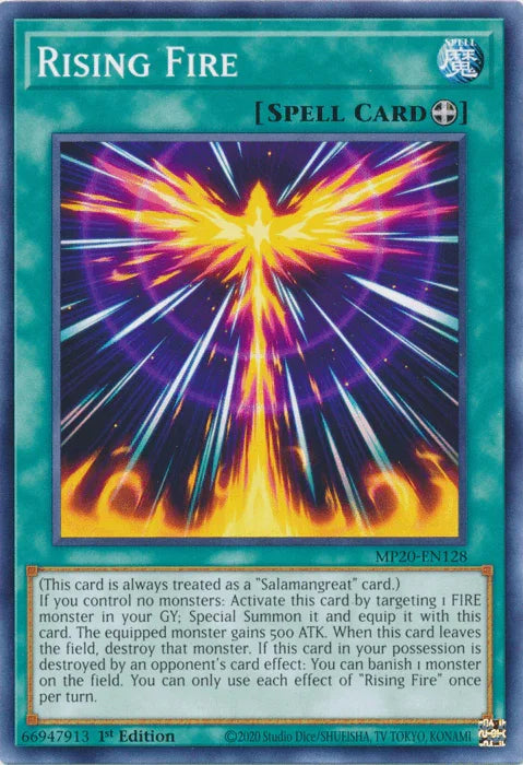 1st Edition, 2020 Tin of Lost Memories, Common, Equip Spell, Spell Rising Fire [MP20-EN128] Common - Trading Card World