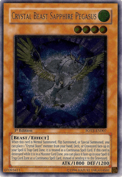 1st Edition, Beast, Effect Monster, Force of the Breaker, Ultimate Rare, Unlimited, Wind Crystal Beast Sapphire Pegasus [FOTB-EN007] Ultimate Rare - Trading Card World