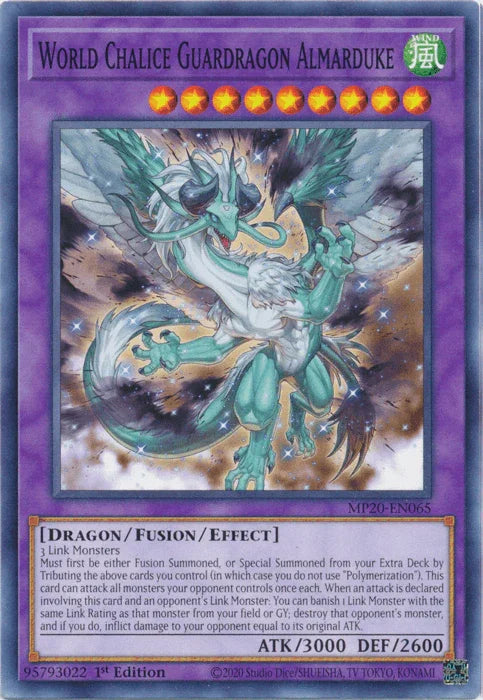 1st Edition, 2020 Tin of Lost Memories, Common, Dragon, Fusion/Effect Monster, Wind World Chalice Guardragon Almarduke [MP20-EN065] Common - Trading Card World