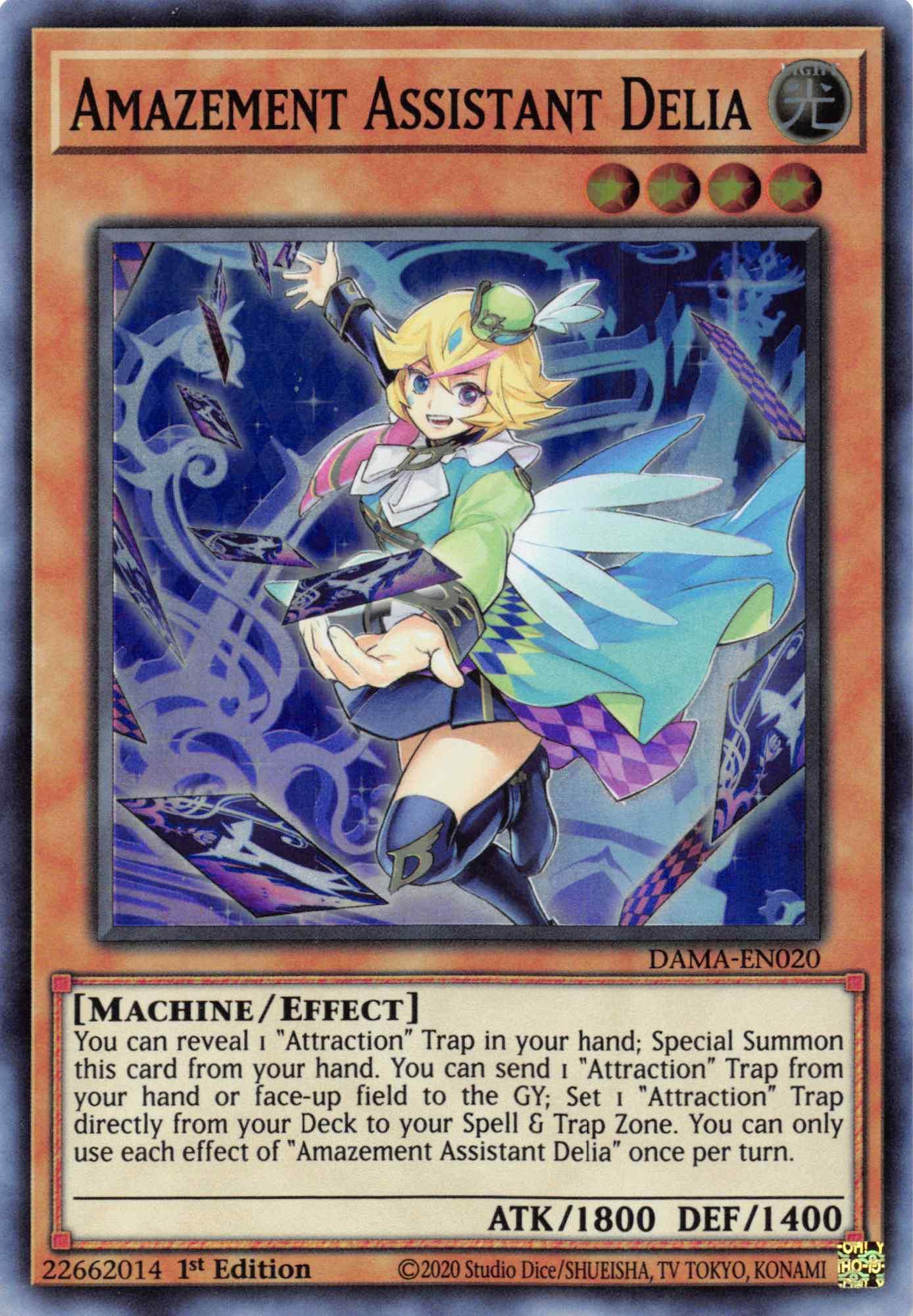 1st Edition, Dawn of Majesty, Effect Monster, Light, Machine, Super Rare Amazement Assistant Delia [DAMA-EN020] Super Rare - Trading Card World