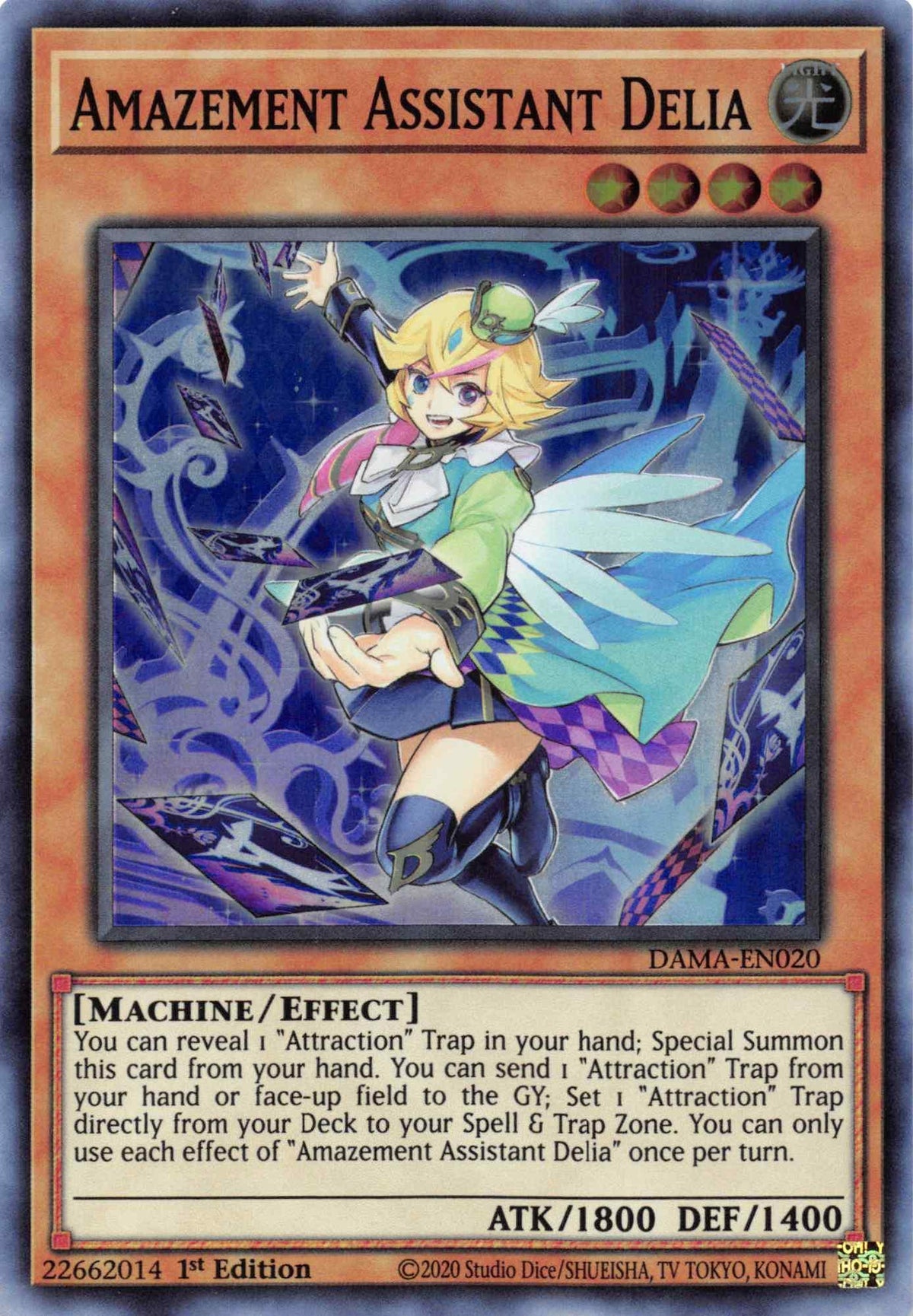 1st Edition, Dawn of Majesty, Effect Monster, Light, Machine, Super Rare Amazement Assistant Delia [DAMA-EN020] Super Rare - Trading Card World