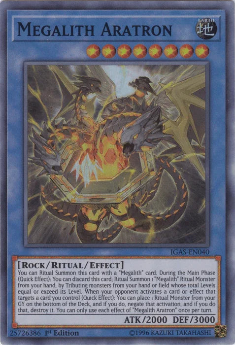 1st Edition, Earth, Ignition Assault, Ritual/Effect Monster, Rock, Super Rare, Unlimited Megalith Aratron [IGAS-EN040] Super Rare - Trading Card World