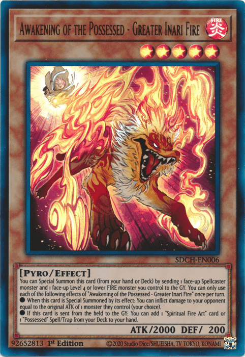 1st Edition, Effect Monster, Fire, Pyro, Structure Deck: Spirit Charmers, Ultra Rare Awakening of the Possessed - Greater Inari Fire [SDCH-EN006] Ultra Rare - Trading Card World