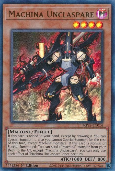 1st Edition, 2022 Tin of the Pharaoh's Gods, Dark, Effect Monster, Machine, Ultra Rare Machina Unclaspare [MP22-EN014] Ultra Rare - Trading Card World