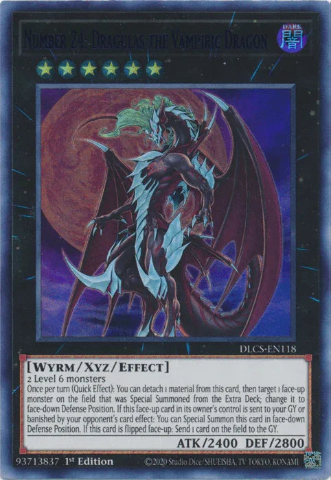 1st Edition, Dark, Dragons of Legend: The Complete Series, Ultra Rare, Wyrm, Xyz/Effect Monster Number 24: Dragulas the Vampiric Dragon (Blue) [DLCS-EN118] Ultra Rare - Trading Card World
