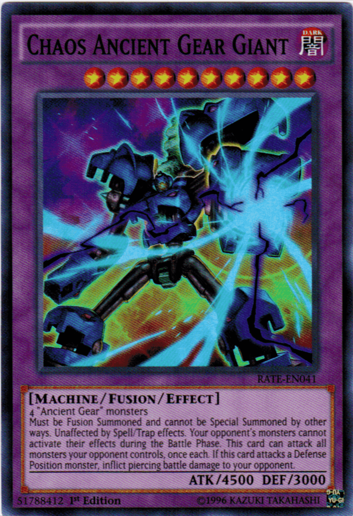 1st Edition, Dark, Fusion/Effect Monster, Machine, Raging Tempest, Super Rare, Unlimited Chaos Ancient Gear Giant [RATE-EN041] Super Rare - Trading Card World