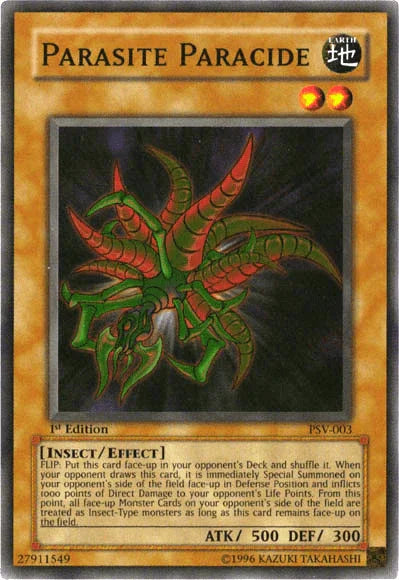 1st Edition, Earth, Effect Monster, Insect, Pharaoh's Servant, Super Rare, Unlimited Parasite Paracide [PSV-003] Super Rare - Trading Card World