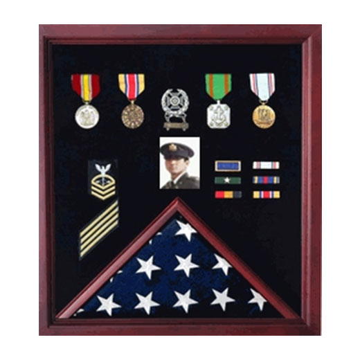 Flag Photo and Badge Display Case, Black Material.