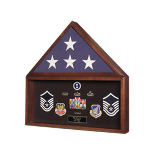 Burial Flag Medal Display case, Ceremonial Flag display - Material Cherry or Walnut.
