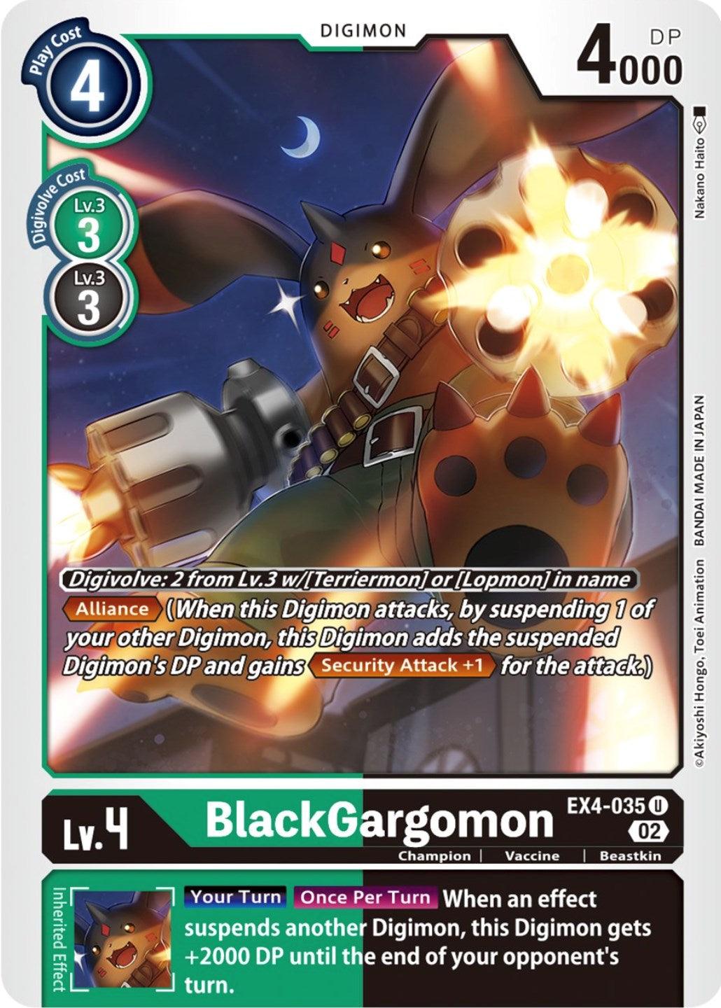 Alternative Being Booster, Beastkin, Champion, Digimon, EX4-035, Green;Black, Uncommon, Vaccine BlackGargomon [EX4-035] [Alternative Being Booster] - Trading Card World
