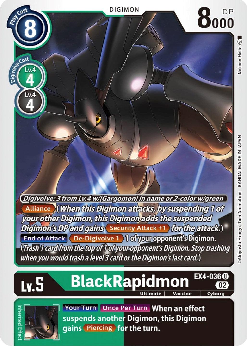 Alternative Being Booster, Cyborg, Digimon, EX4-036, Green;Black, Ultimate, Uncommon, Vaccine BlackRapidmon [EX4-036] [Alternative Being Booster] - Trading Card World