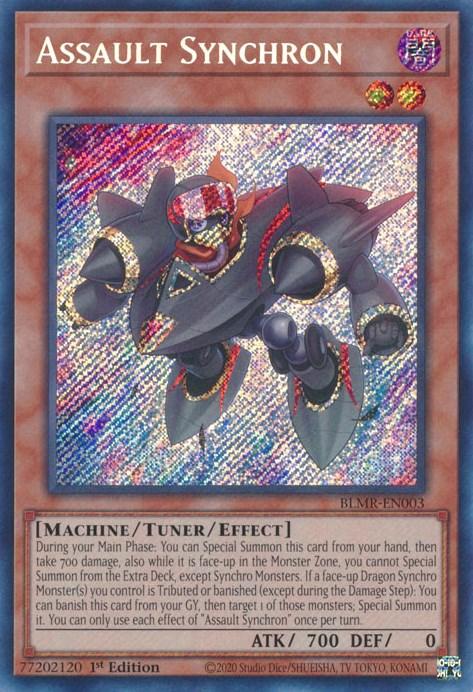 1st Edition, Battles of Legend: Monstrous Revenge, Dark, Machine, Secret Rare, Tuner/Effect Monster Assault Synchron [BLMR-EN003] Secret Rare - Trading Card World