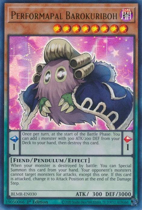 1st Edition, Battles of Legend: Monstrous Revenge, Dark, Fiend, Pendulum/Effect Monster, Ultra Rare Performapal Barokuriboh [BLMR-EN030] Ultra Rare - Trading Card World