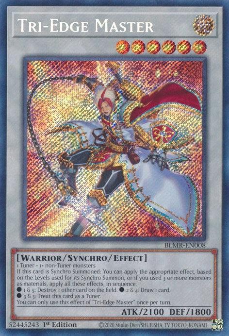 1st Edition, Battles of Legend: Monstrous Revenge, Light, Secret Rare, Synchro/Effect Monster, Warrior Tri-Edge Master [BLMR-EN008] Secret Rare - Trading Card World