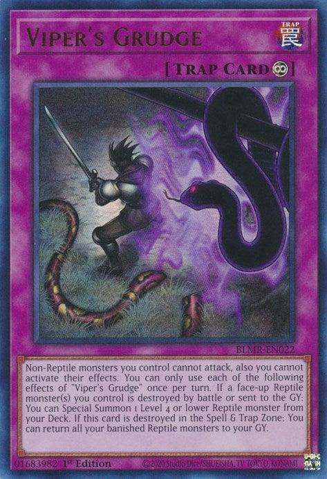 1st Edition, Battles of Legend: Monstrous Revenge, Continuous Trap, Trap, Ultra Rare Viper's Grudge [BLMR-EN022] Ultra Rare - Trading Card World