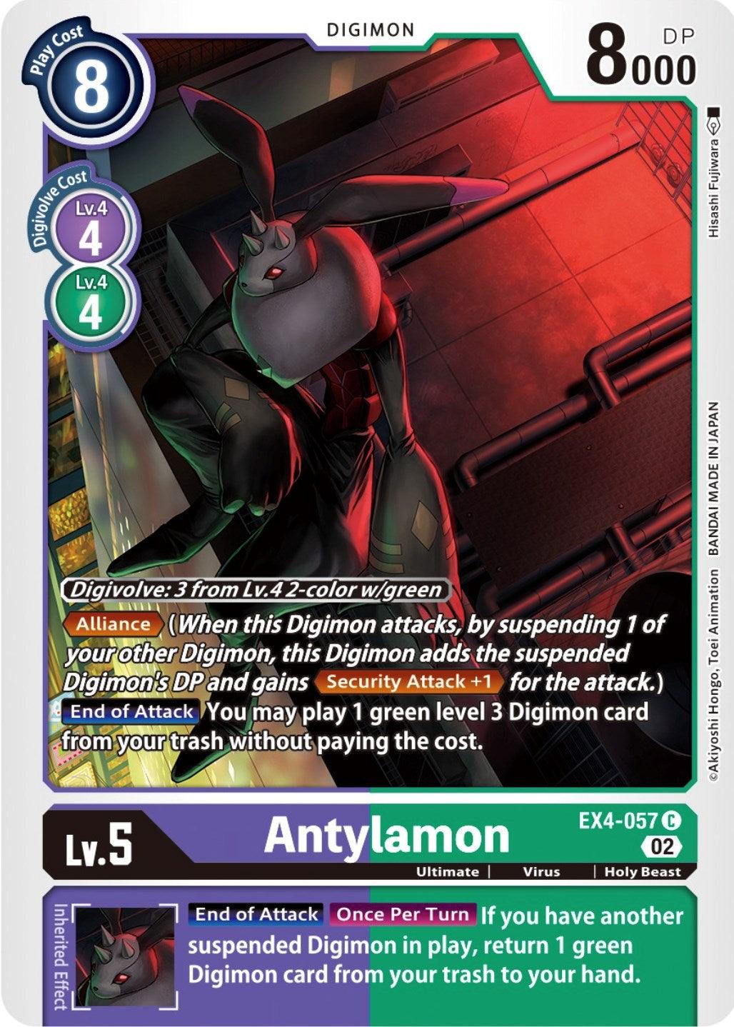 Alternative Being Booster, Common, Digimon, EX4-057, Green;Purple, Holy Beast, Ultimate, Virus Antylamon [EX4-057] [Alternative Being Booster] - Trading Card World