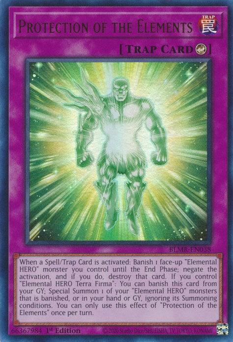 1st Edition, Battles of Legend: Monstrous Revenge, Counter Trap, Trap, Ultra Rare Protection of the Elements [BLMR-EN038] Ultra Rare - Trading Card World
