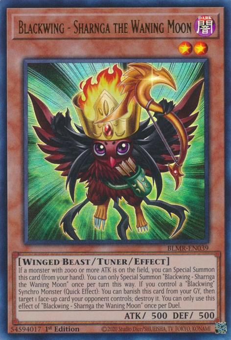 1st Edition, Battles of Legend: Monstrous Revenge, Dark, Tuner/Effect Monster, Ultra Rare, Winged Beast Blackwing - Sharnga the Waning Moon [BLMR-EN039] Ultra Rare - Trading Card World