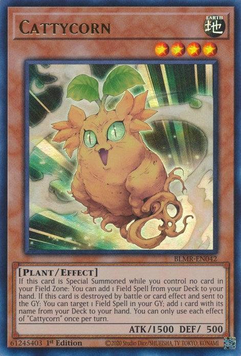1st Edition, Battles of Legend: Monstrous Revenge, Earth, Effect Monster, Plant, Ultra Rare Cattycorn [BLMR-EN042] Ultra Rare - Trading Card World