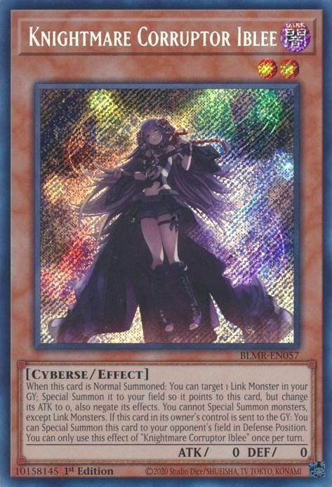 1st Edition, Battles of Legend: Monstrous Revenge, Cyberse, Dark, Effect Monster, Secret Rare Knightmare Corruptor Iblee [BLMR-EN057] Secret Rare - Trading Card World