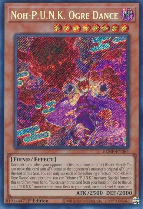 1st Edition, Battles of Legend: Monstrous Revenge, Dark, Effect Monster, Fiend, Secret Rare Noh-P.U.N.K. Ogre Dance [BLMR-EN064] Secret Rare - Trading Card World