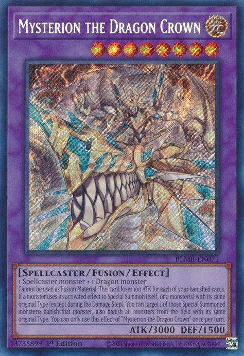 1st Edition, Battles of Legend: Monstrous Revenge, Fusion/Effect Monster, Light, Secret Rare, Spellcaster Mysterion the Dragon Crown [BLMR-EN071] Secret Rare - Trading Card World